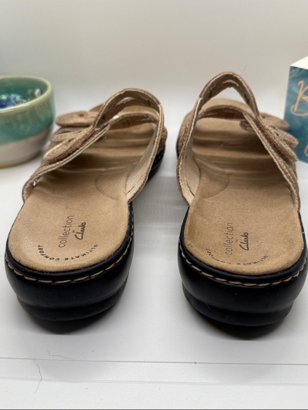Clarks Gold / Rose Gold Braided Multi-Strap Slide Sandals - Picture 7 of 10